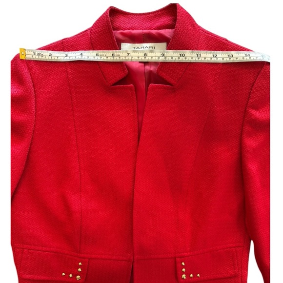TAHARI ASL Women’s Red Tailored Inverted Lapel Collar Blazer Jacket Studded Sz 6 - Picture 9 of 12